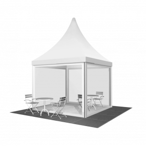 Pagode mieten: §D-Modell einer Pagode der Größe 3x3 m mit weißem Dach