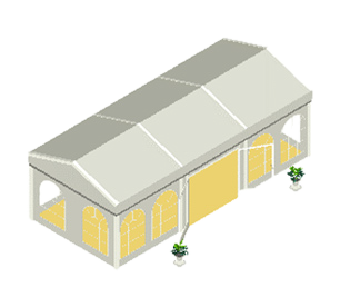 Partyzelt zur Miete: 3D-Modell eines kleinen Partyzelts der Größe 4x9m